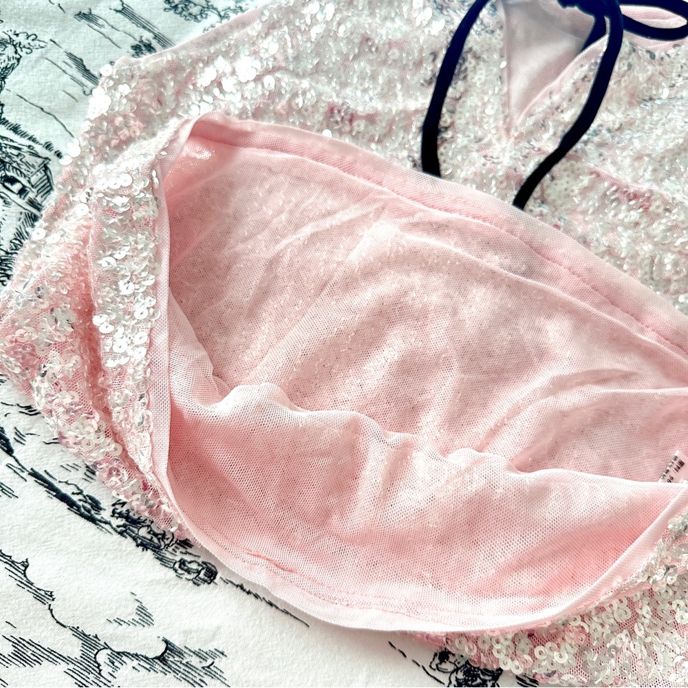 Pink Sequins Cropped Top Full Sequins Luxury Slim… - image 8